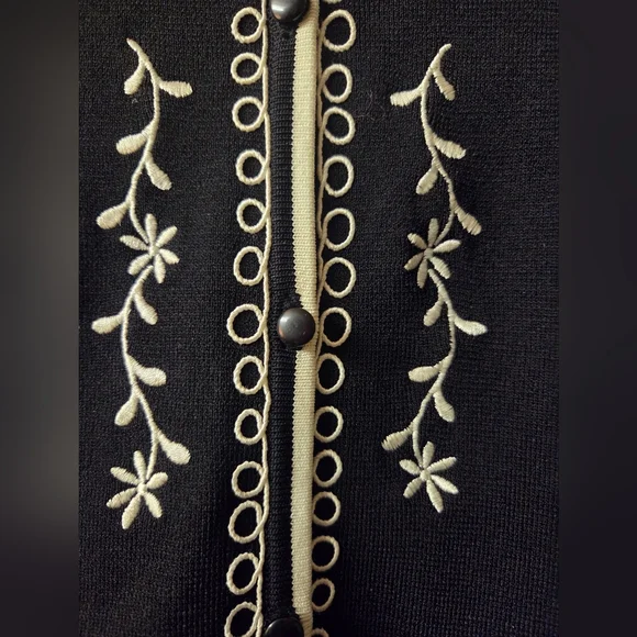 Grace Dane Lewis Black Cardigan with White Trim EUC Size S - Picture 4 of 9